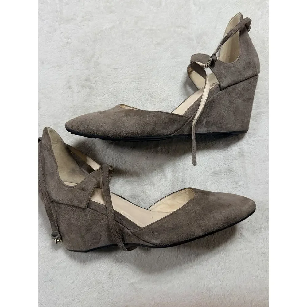 Cole Haan Grand OS Suede Wedge Pumps Taupe Gray Strappy Shoes Women Size 9B